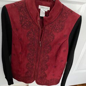 Rust Sweater Jacket with Black beaded detail and front zipper